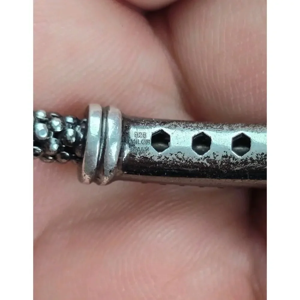 Milor Italy Men's Blackened Sterling Silver Spinel Gemstones cuff bracelet 4.5mm